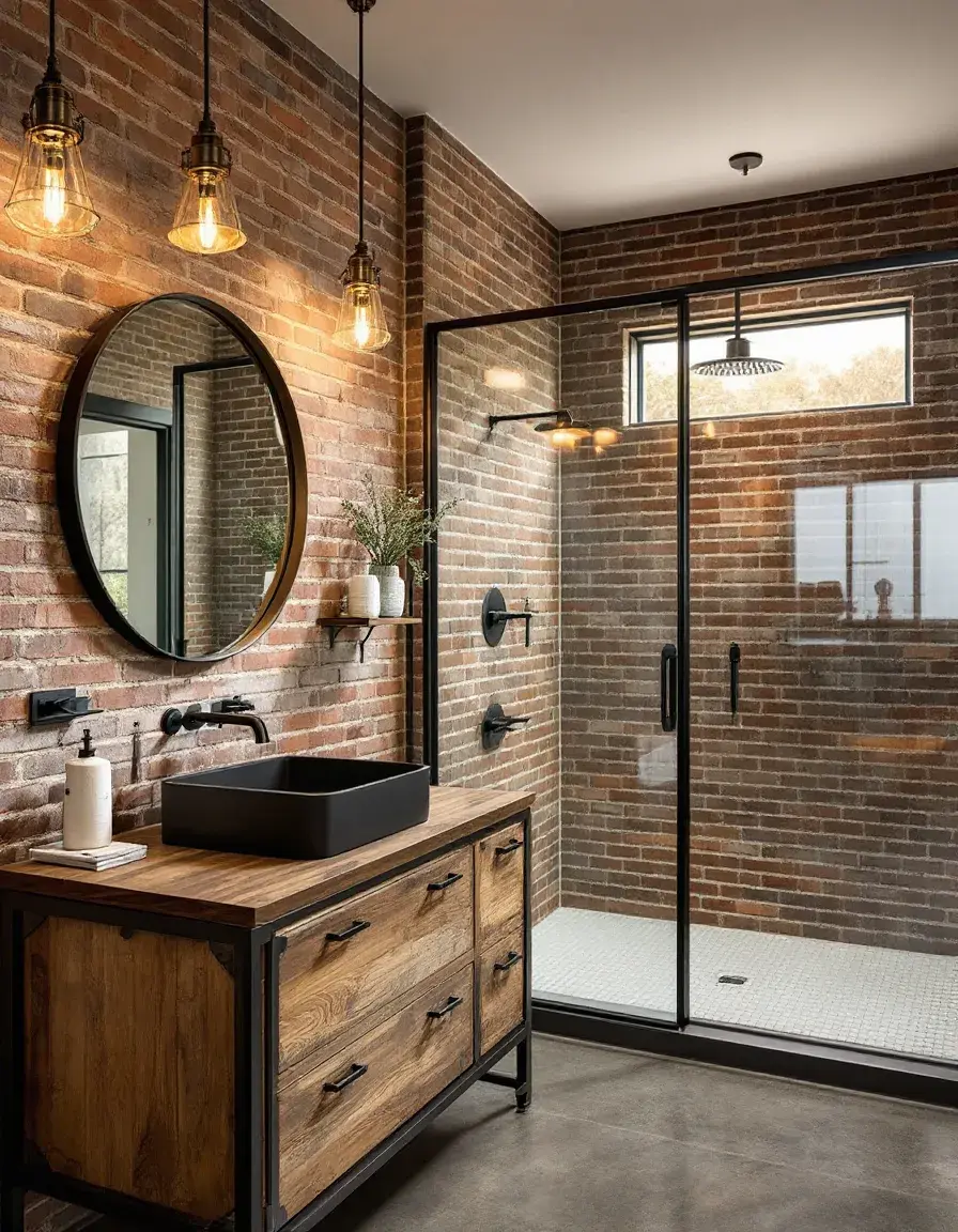 Traditional Kerala style bathroom with a central skylight (Vatila), brass fixtures, and terracotta accents—heritage NRI home in Palakkad.