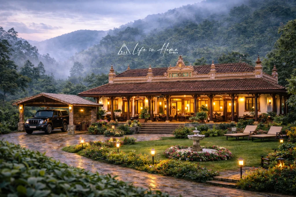 Sustainable luxury retreat built by Life in Home, the expert farmhouse builder in Kotagiri, showcasing eco-friendly architecture in the world's healthiest climate.