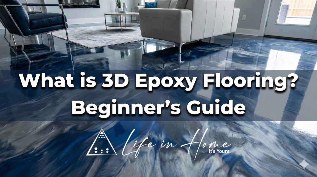 3D epoxy flooring design in a modern Coimbatore living room